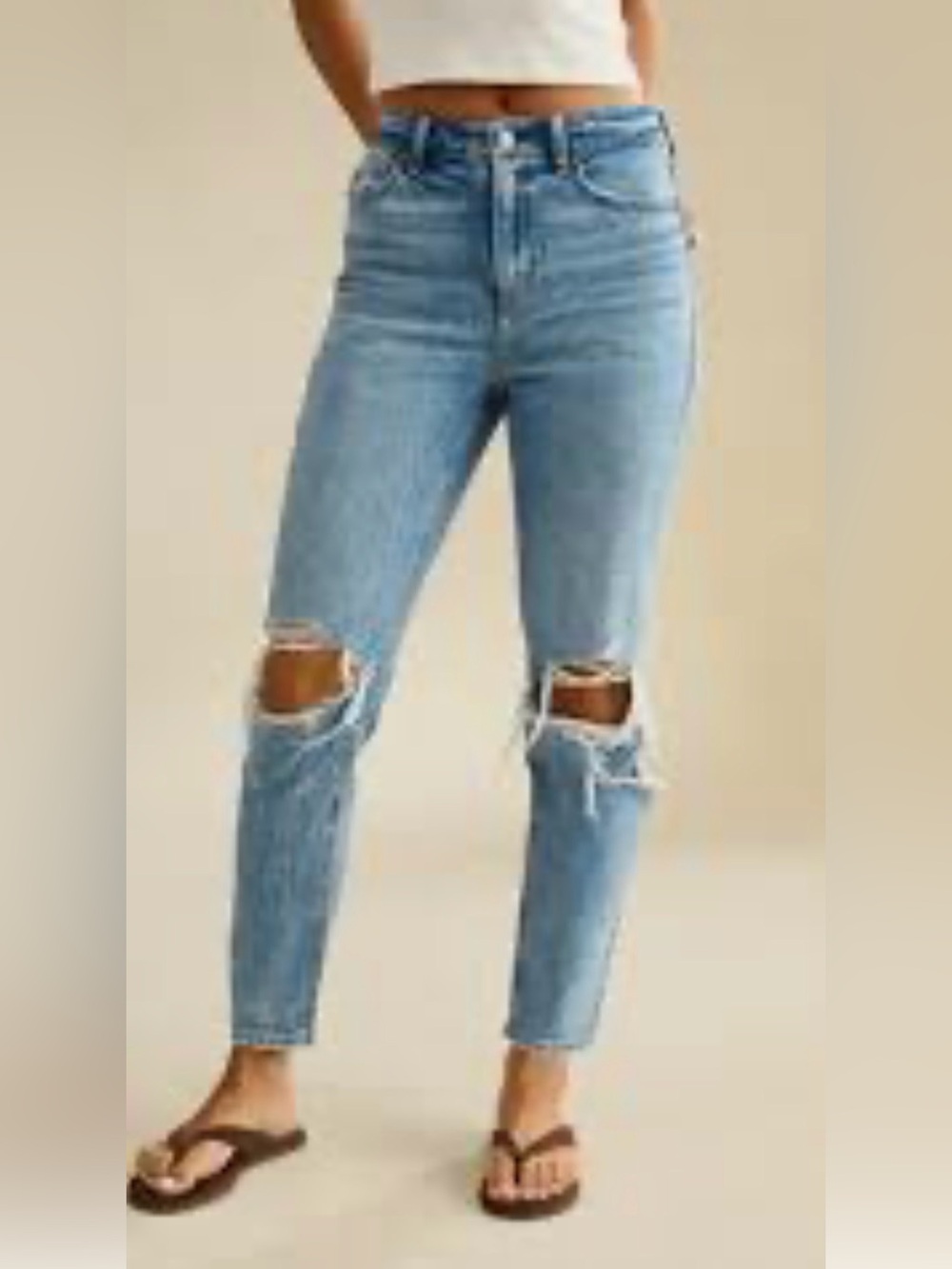 Abercrombie & Fitch Light Blue Ripped High-Rise Ankle Jeans